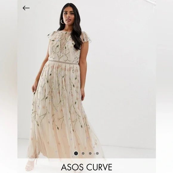 ASOS Curve Dresses Floral Neutral Embroidered Whimsical